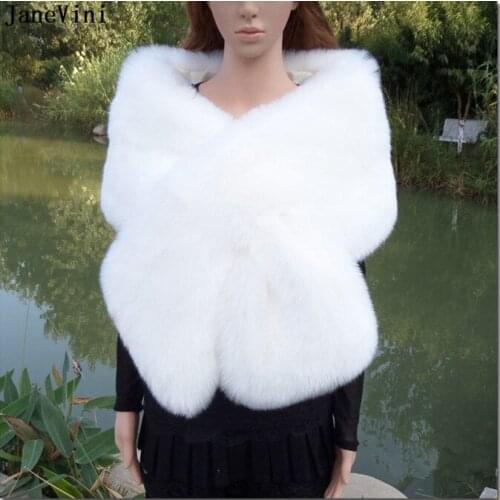 JaneVini 2019 New Arrival Winter White Faux Fur Coat Bridal Jackets Warm Boleros Elegant Wedding Dress Cape Brides Accessories