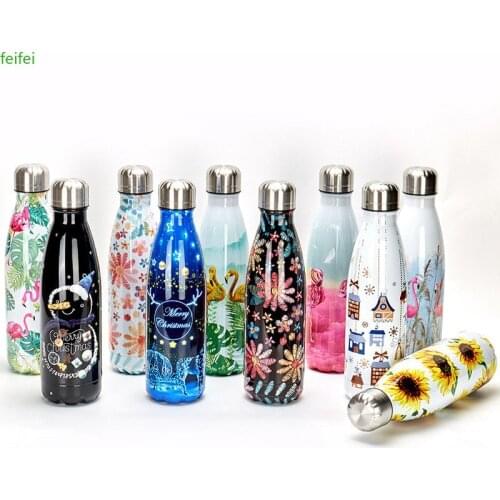 New Flamingo Floral Water Bottle BPA free Stainless Steel Thermos Bottle Gym Sport Travel Insulated Cup Mug Christmas Tumbler