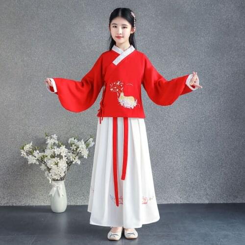 Autumn And Winter Girls' HanFu Long Sleeve Dress Chinese Style Embroidered Clothing Wedding Birthday Present Evening Dress