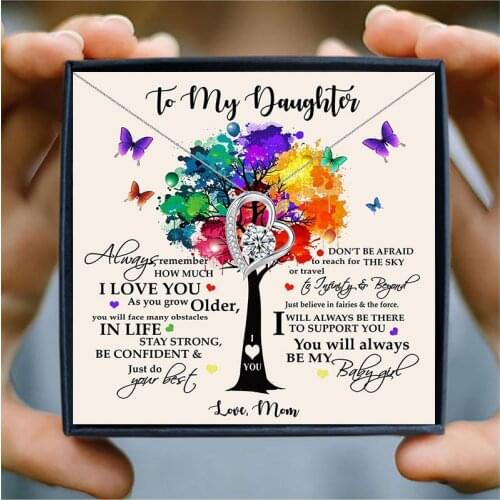 Silver Heart Chain Necklaces Pendants Rhinestone Choker Necklace for Daughter Birthday Gift Family Jewelry