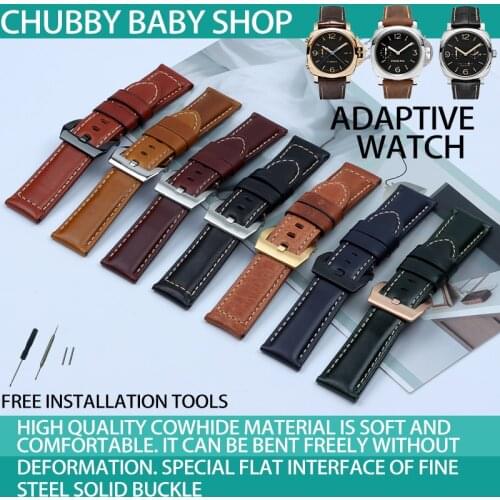 22mm 24mm 26mm Green wine red blue Brown Vintage Calf oil cow Leather Watchband For Panerai strap for PAM441 Watch band buckle