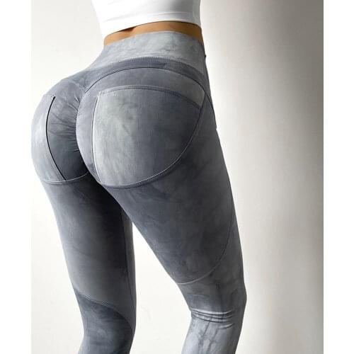 Nylon brushed Sports Pants Tie dye Lift Hip Yoga Leggings Female Elastic Scrunch Butt Fitness Leggings Gym Quick dry Run Tights