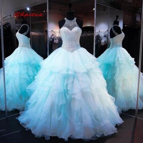 Light Sky Blue Quinceanera Dresses Ball Gown 15 Sweet 16 Luxury Puffy Quinceanera Gown Prom Dresses for 15 Years