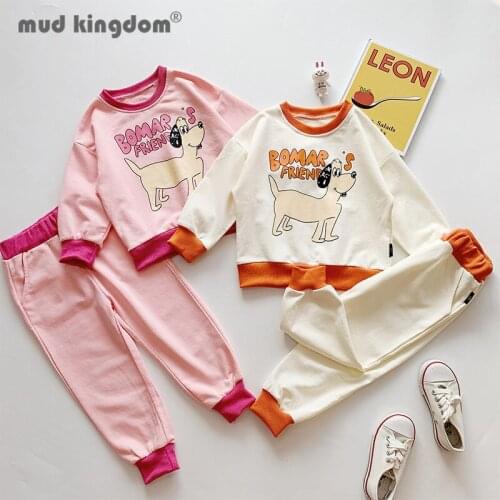 Mudkingdom Girls Sweatshirt Jogger Sets Cartoons Print Crew Neck Tops Solid Pockets Pants Casual Sports Set for Toddler Outfits