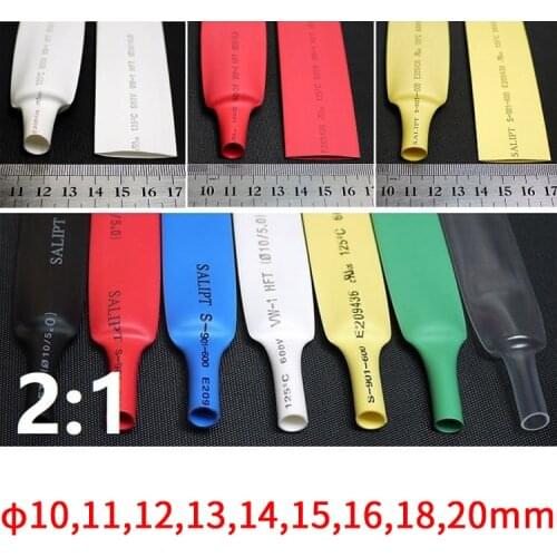 1M/5M Diameter 10mm 11mm 12mm 13mm 14mm 15mm 16mm 18mm 20mm Heat Shrink Tube 2:1 Shrink Ratio Polyolefin Insulated Cable Sleeve