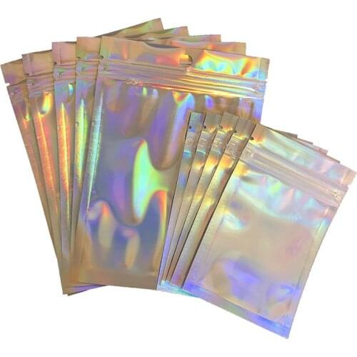 10pcs Wholesale Lashes Packaging Boxes Eyelashes Package In Bulk Holographic Laser Ziplock Bag Laser Idea Gift Packaging