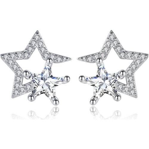 Utimtree New Arrival 925 Silver Jewelry Earrings with AAA Cubic Zirconia Five Star Shape Wedding Party Stud Earring for Women