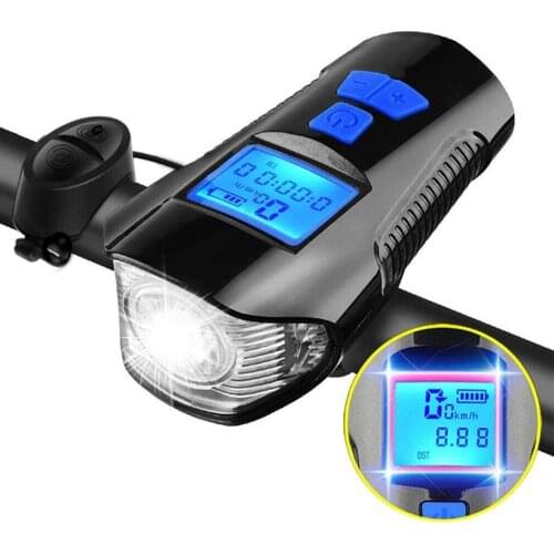 LED Bicycle Bell Lights USB Rechargeable Bicycle LCD Speedometer Headlight Odometer Waterproof Head Front Lights Flashlight