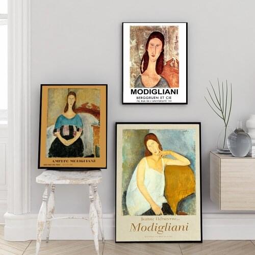 Vintage Woman Canvas Print Museum Exhibition Poster Modigliani Berggruen Et Cie Art Painting Wall Decor for Living Room