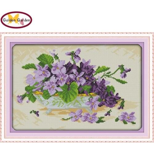 GG Violet Bonsai Counted Cross Stitch Embroidery Needlework 11CT 14CT DIY Joy Sunday Cross Stitch Pattern for Home Decoration