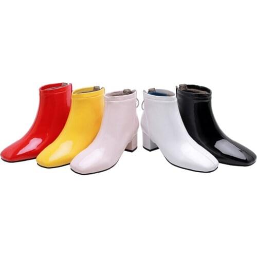 YMECHIC Plus Size Candy Yellow White Black Pink Block High Heels Fashion Ankle Boots Back Zipper Sweet Lolita Shoes Winter 2019
