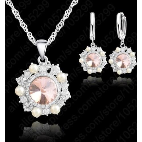 New Fashion Sunflower Necklace Earrings Sets 3 Colors 925 Sterling Silver And Pearl Jewelry Women Party Gift Wholesale