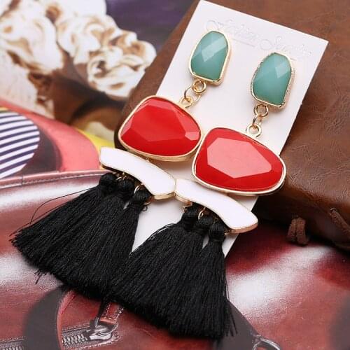 JOUVAL ZA Statement Tassel Earrings for Women Fashion Geometry Long Fringe Hanging Drop Big Dangle Earrings Female Jewelry