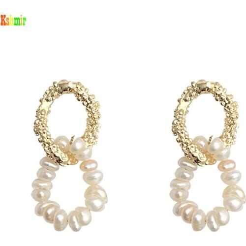 Kshmir Vintage Female Earrings Geometric Simple Earrings Temperament Pearl Earrings Natural Women Punk Freshwater Pearls A20107