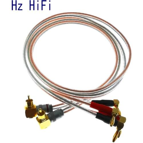1Pair Hi-end DIY HIFI 90 degrees RCA to 4 Banana 4MM Speaker Cable Audio cable