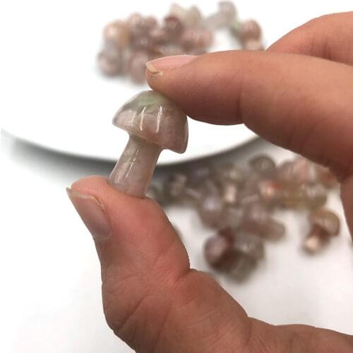 1pc Random Natural Sakura Flower Agate Mini Mushroom Quartz Crystal Healing Stone Carving Reiki Crafts Gemstone Pendant Gift