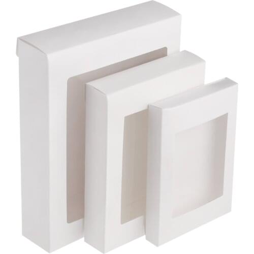 10Pcs DIY Vintage Kraft Paper Gift Box Cake Package with Clear PVC Window Candy Wrapping Bag Wedding Birthday Party Favors