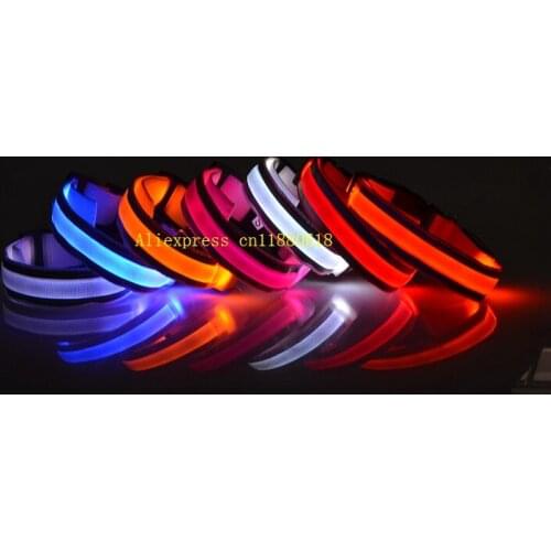 100pcs/lot Nylon Pet dog LED Collar Flashing LED Collar Safety LED Flashing Light Up Dog Collar with reflective strip