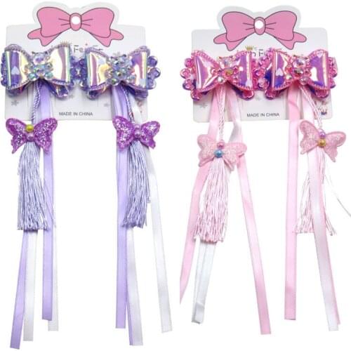 2PCS/Card Cute Bears Elegant Baby Girls Clips Net Yarn Bow Child Tie Knot Creativity Tassel Hairpins Hair Accessories For Kids
