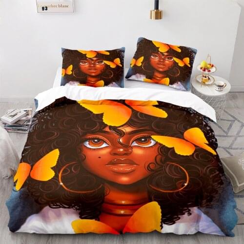 Fashion African Girls Duvet Cover Digital Printing Black Women Quilt Cover 3pcs Bedding Set King Queen Size Comforter Cover