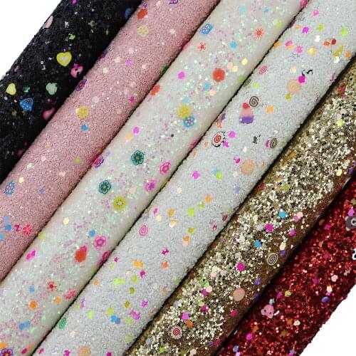 30x134cm Roll Cartoon Fruits Chunky Glitter Fabric Leather Faux Leather For Bow Earring Home decorations Handbag DIY AY299