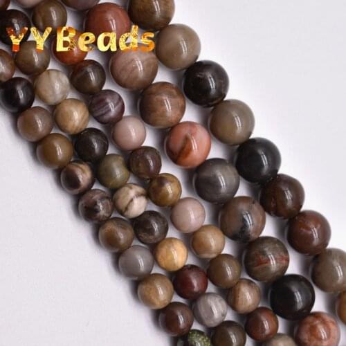 AAA+ Natural Wooden Petrified Jades Stone Gem Beads Round Loose Charm Beads For Jewelry Making Bracelets 15"Strand 4 6 8 10 12mm