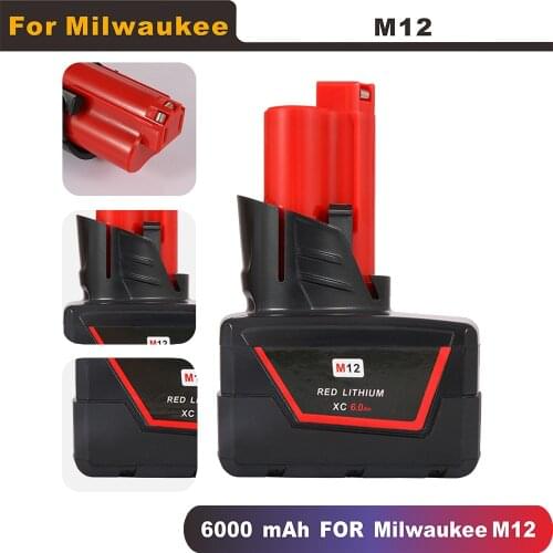 6000mAh 12V Power Tool Rechargeable Li-ion Battery Replacement Battery for Milwaukee M12 C12 WS M12 IR L10