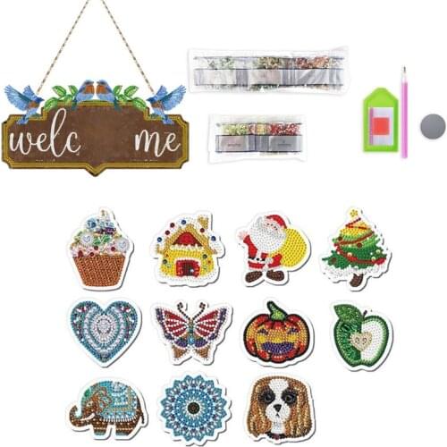 T5EF Letters Bird Leaf Sign 5D Special Diamond Painting DIY Embroidery Rhinestones Hanging Tag with Butterfly Magnet Sticker