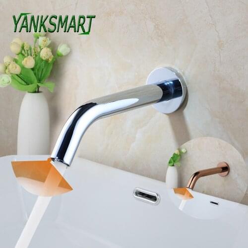 YANKSMART Rose Gold Bathroom Automatic Hands Free Touch Sensor Faucet Basin Sink Wall Mounted Cold & Hot Water Mixer Tap Faucets