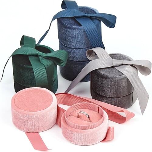 Velvet Round Bowknot Jewelry Box For Wedding Engagement Anniversary Ring Earrings Necklace Bracelet Jewelry Packaging Display