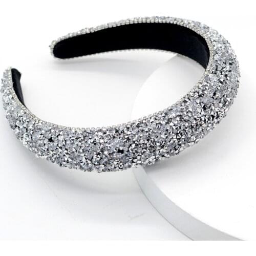 Baroque Padded Headband Rainbow Flower Crystal Beaded Hairband for Women Head Bezel Hair Hoop Rhinestone Pearl Headbands