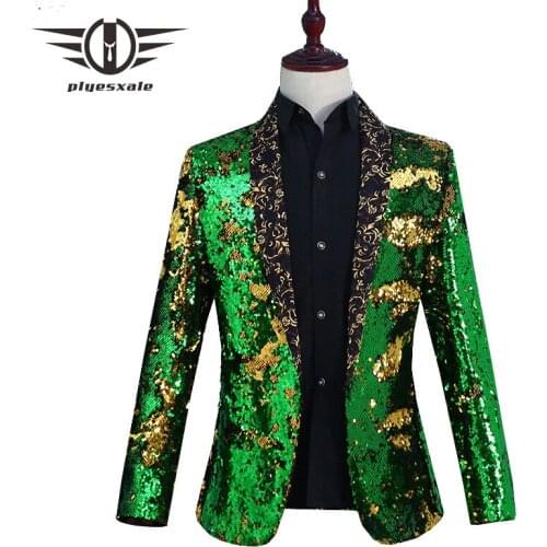 Purple Blue Green Gold Silver Sequin Blazer Men Stylish Shawl Collar Nightclub Prom Party Blazer Masculino Dropshipping Q311