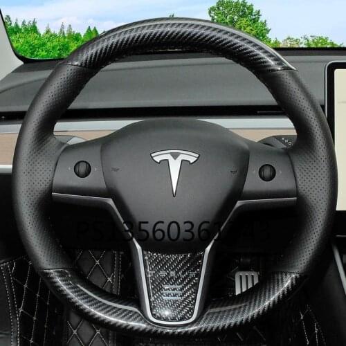 Suitable for Tesla Model 3 Model S Model X carbon fiber pattern suede leather steering wheel cover