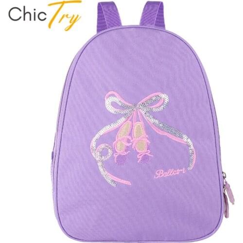 ChicTry Kids Girls Shiny Embroidery Ballet Backpack Children Ballet Dance Bag Sports Students School Shoulder Bag Dance Daypack