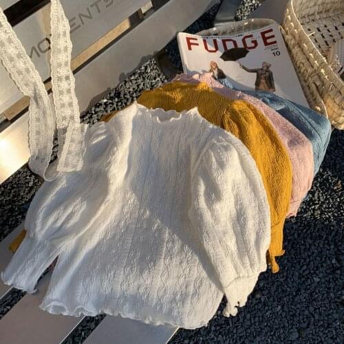 Childrens lace bubble sleeve top 2021 spring and autumn womens new foreign style little girls top