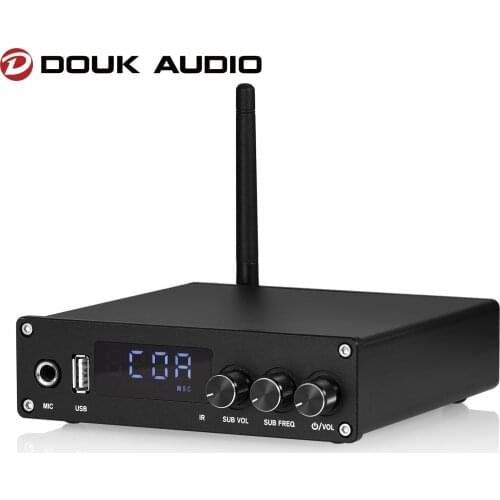 Douk Audio HiFi 2.1 Channel Digital Amplifier Bluetooth 5.0 Receiver HDMI/COAX/OPT Audio Amp MIC Karaoke Amp USB Music Player
