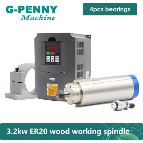 New Arrival! 3.2KW ER20 wood working spindle motor with HY 4.0KW Variable Frequency VFD 100MM bracket 75W pump