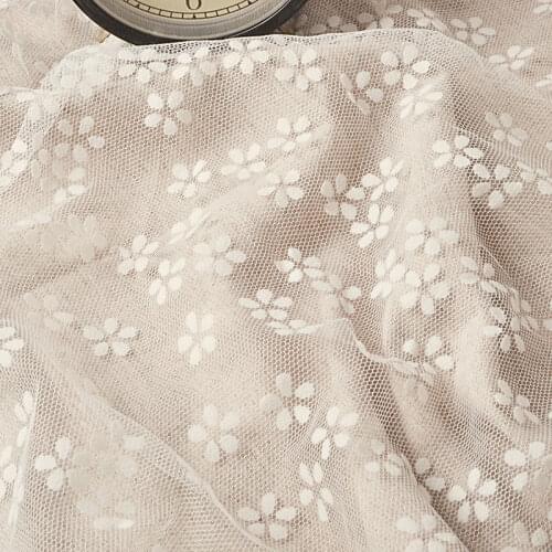 150cm Wide Flocked Polka Daisy Flower Mesh Tulle Fabric High Quality Bridal Dress Wedding Decoration Girls' Skirt Net Fabric