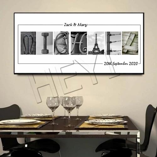 Personalized Custom Last Name Canvas Painting Print Letter Art With Individual Alphabet Photographs Gift for Family Home Deco