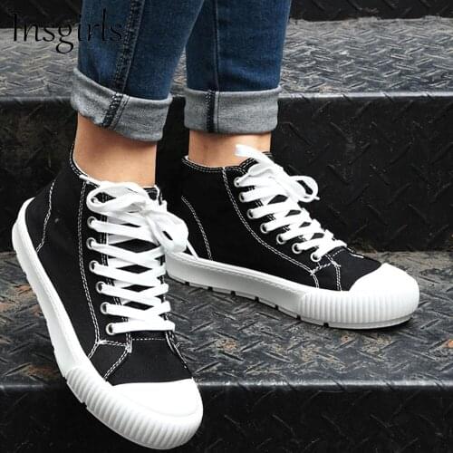 New Autumn Canvas Shoes Women 2021 Fashion High Top Ladies Round Toe Comfy Lace Up Casual Sneakers 36-42 Large-Sized Sport Flats