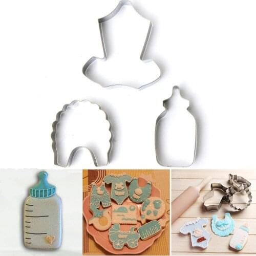 Creative Stainless Steel Baby Shower Bottle Bib Cookie Cutter Cake Decorating Tools Kitchen Pastry Accessories Gadget Sets