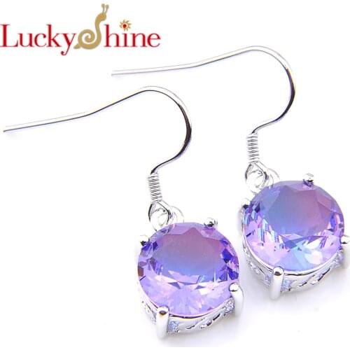 Luckyshine New Arrival Fashion Purple Created Bi Colored Tourmaline Silver Wedding Earrings Holiday Dangle Hook Earrings