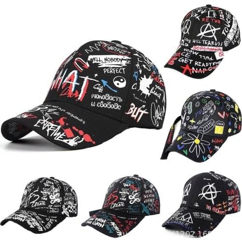 Male hip-hop cartoon baseball cap printed sun hat unisex European and American cotton adjustable cap female baseball cap for men