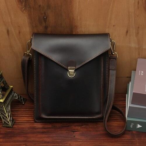 Genuine Leather Crossbody Bag For Men Crazy Horse Coffee Shoulder Messenger Bags Small Casual Flap Male