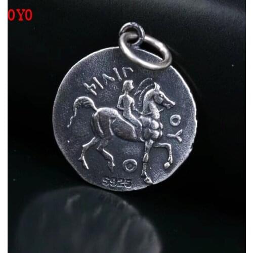 Hai silver ancient Greek Poseidon coin pendant for man s925 pure silver hand-made Double-sided relief silver coin man pendant