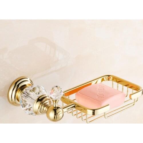 Soap Dishes Brass Gold Soap Basket Wall Mounted Crystal Soap Holder Black Bathroom Accessories Home Decoration Soap Box