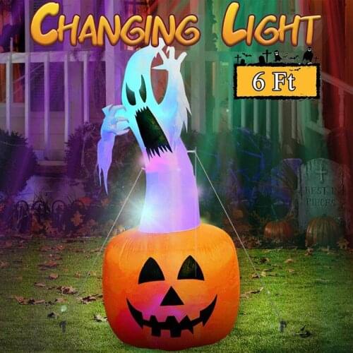 6ft Halloween Inflatable Blow Up Ghost on Pumpkin with Color Changing LED Inflatables Halloween Outdoor Toys Lawn Decorations