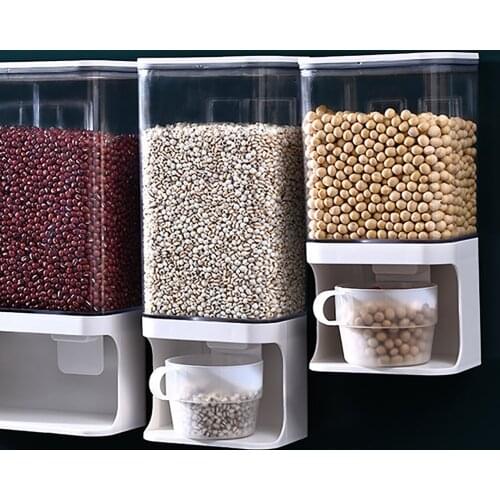 1000ml Wall Mounted Press Cereals Dispenser Grain Storage Box Dry Food Container Organizer Kitchen Accessories Tools Cereal