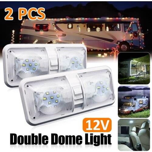 New Hot 2PCS RV LED Light 12V 48LED 800lm 6000-6500K Ceiling Fixture Camper Trailer Marine Double Dome Light