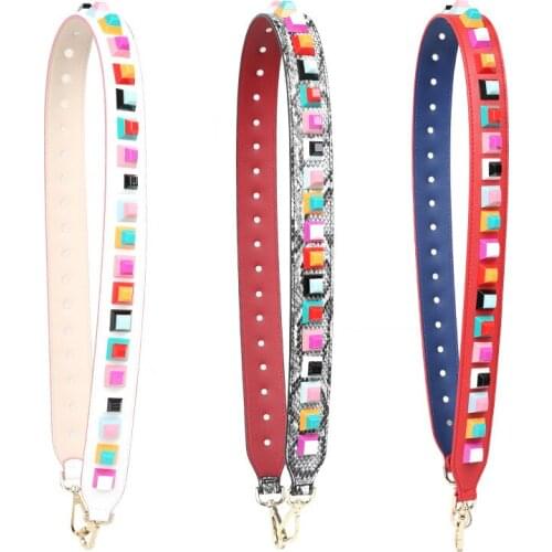 Plastic Rivet PU leather Shoulder Strap Women Casual Colorful Bag Part 2021 New Replacement Block Messenger Bag Belt Bag Handle